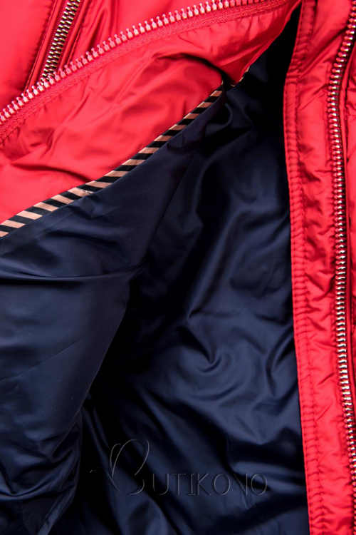 Červená dámska zimná bunda s modrou podšívkou