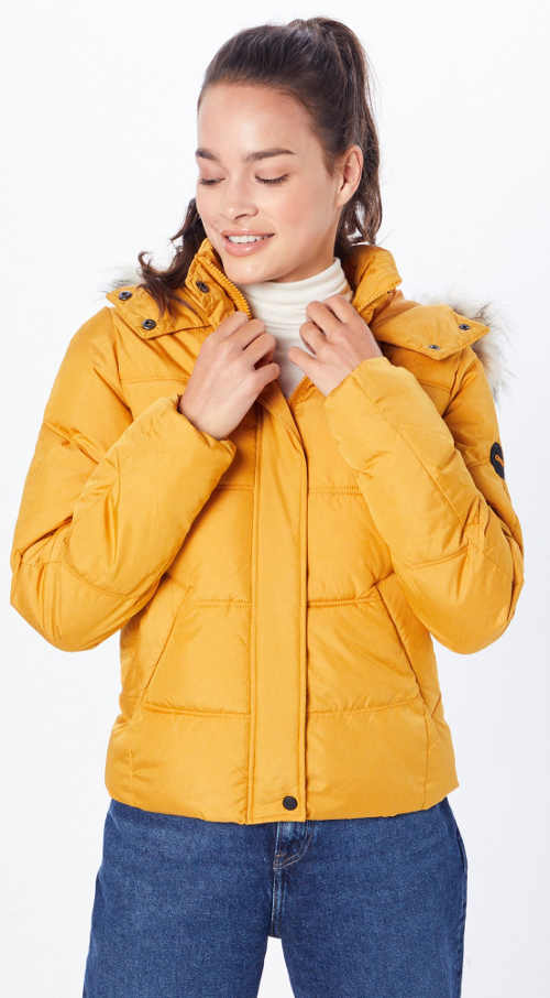 Žltá dámska zimná bunda do pása