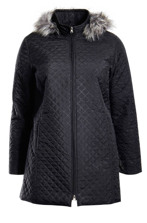 Čierny prešívaný dámsky zimný kabát