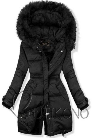 Jednofarebná čierna predĺžená dámska zimná bunda