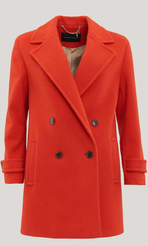 Luxusný dámsky kabát oranžovej farby