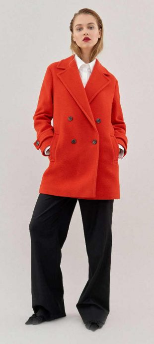 Oranžový dámsky vlnený kabát