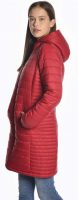 Dlhý lacný červený prešívaný zimný kabát pre mladých