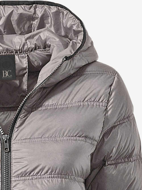 Moderná sivá páperová zimná bunda s kapucňou