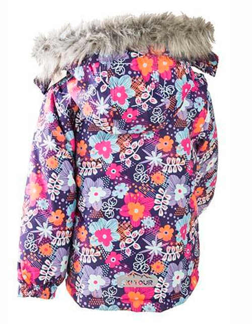 Dievčenská kvetinová bunda s kožušinou na kapucni