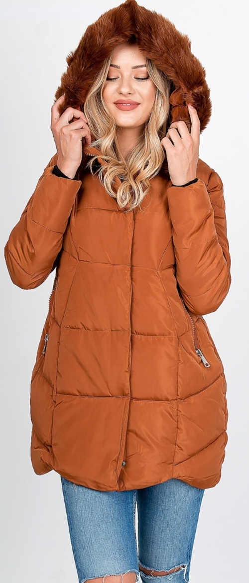 Hnedá zimná bunda s teplou kapucňou