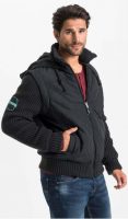 Čierna pánska zimná bunda s pletenými rukávmi a spodným lemom