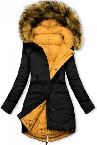 Čierno-žltá dámska obojstranná praktická zimná bunda