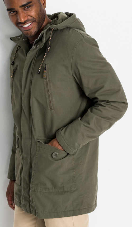 Pánska khaki zimná bunda s veľkými vreckami