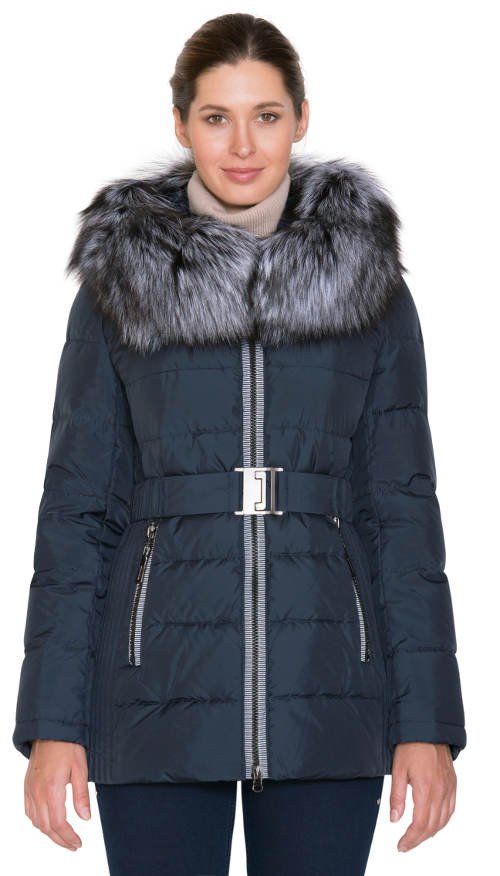 Teplý a funkčný páperový kabát so striebornou líščou kožušinou