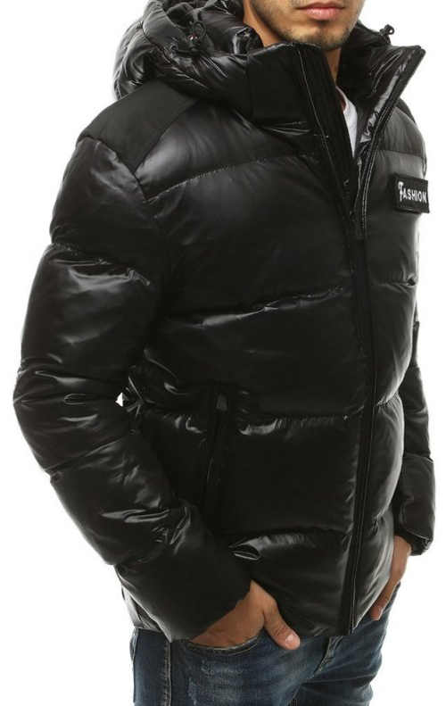 Čierna lesklá zimná bunda pre mužov