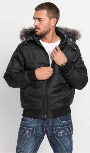 Čierna pánska zimná bunda s kapucňou