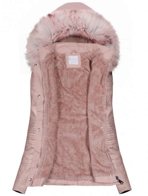 Dámska zimná bunda s kožou v ružovej farbe