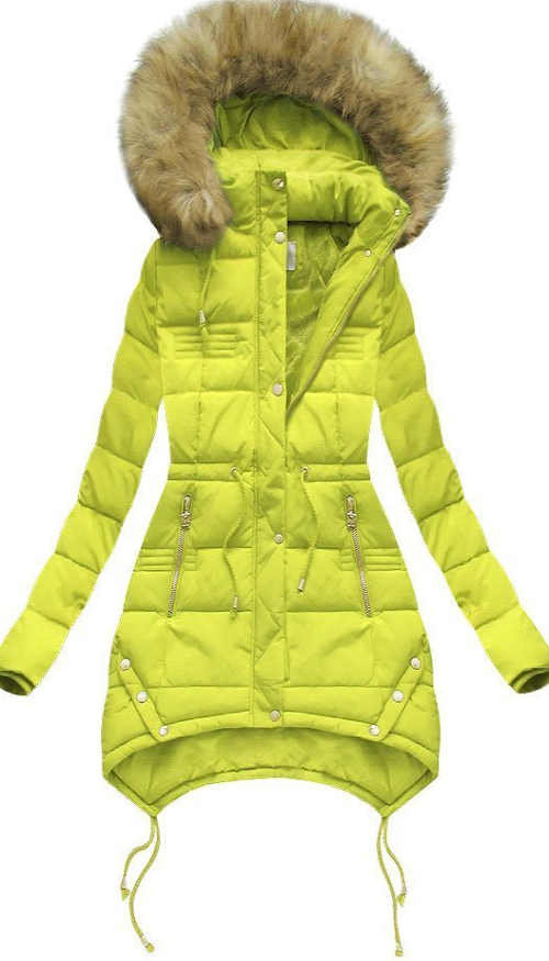Prešívaná svetlozelená zimná bunda s kapucňou