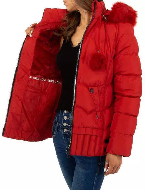 Červená prešívaná zimná krátka bunda