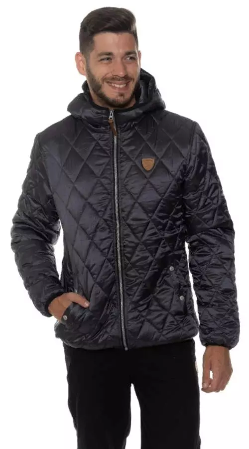 Čierna pánska zimná prešívaná bunda s kapucňou