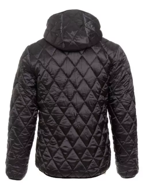 Prešívaná čierna pánska zimná bunda s neodnímateľnou kapucňou