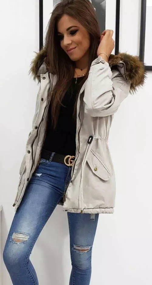 Ľahká dámska zimná bunda s odnímateľnou kožušinou na kapucni