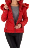 Červená dámska zimná prešívaná bunda do pása