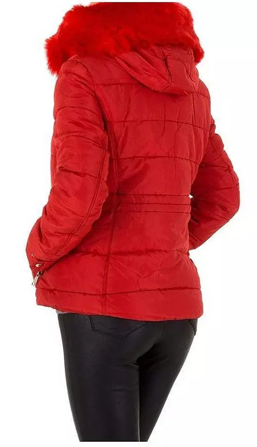 Dámska zimná bunda s červenou kožušinou