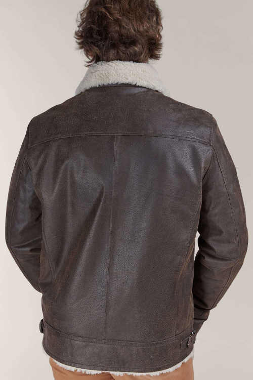 Pánska kožená bunda s kožušinovým golierom