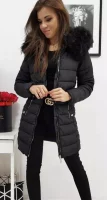 Štýlová čierna dámska zimná bunda s predĺženým strihom