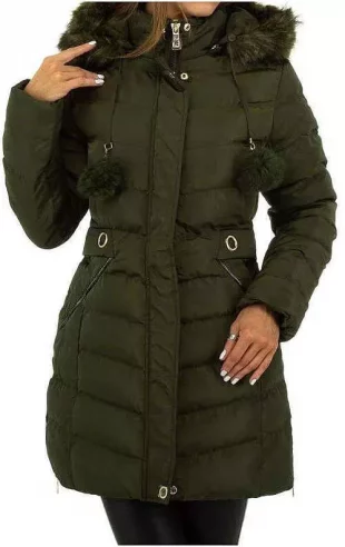Tmavozelená predĺžená dámska zimná prešívaná bunda