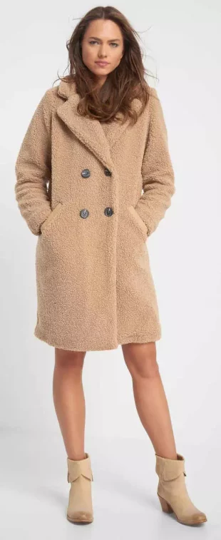 Béžový plyšový dámsky zimný kabát Orsay