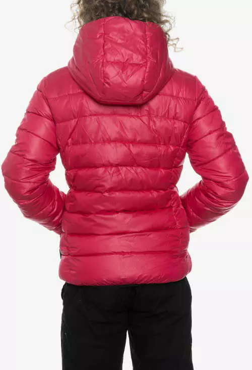Červená dievčenská lyžiarska bunda s kapucňou