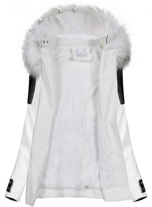 Moderná biela bunda z umelej kože