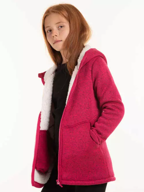 Moderná dievčenská bunda s kapucňou a plyšovou podšívkou