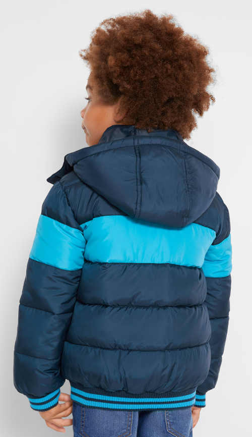 Modrá pruhovaná detská zimná bunda