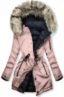 Svetloružová obojstranná zimná bunda so zaväzovaním v páse
