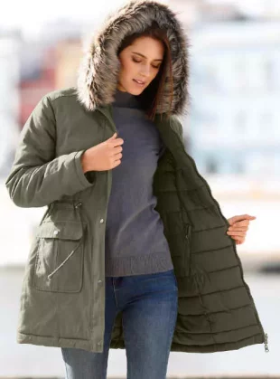 Vodoodolná obojstranná dámska bunda v khaki farbe