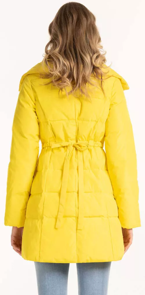 Žltá dámska zimná bunda so sťahovacím pásom na chrbte