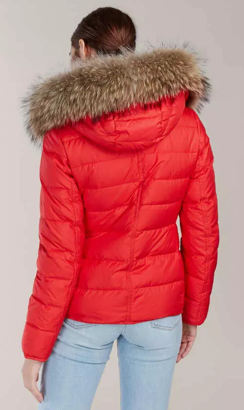 Červená páperová zimná bunda Kara s dĺžkou do pása