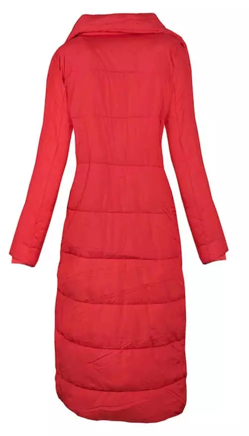 Extra dlhý červený prešívaný dámsky zimný kabát