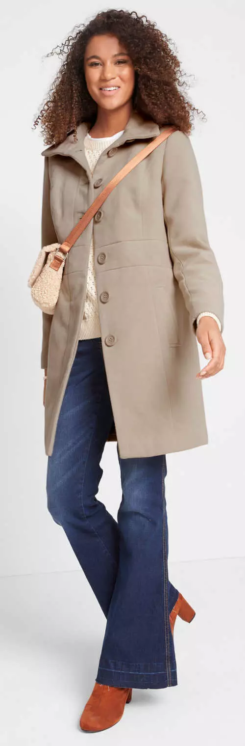 Moderný ľahký vlnený dámsky kabát