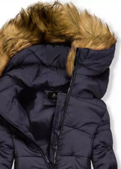 Tmavomodrá dámska zimná bunda s líškou na kapucni