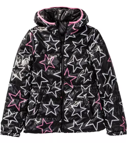 Čierna dievčenská zimná bunda s hviezdami