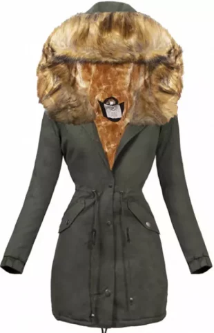 Dámska zimná bunda s kožušinou v prírodnej farbe