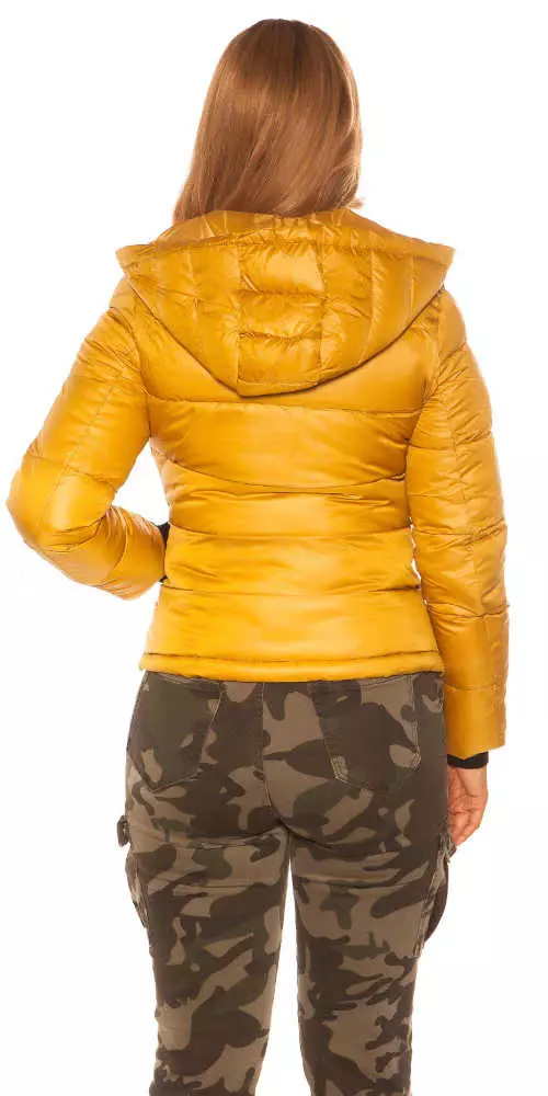 Dámska žltá bunda s kapucňou