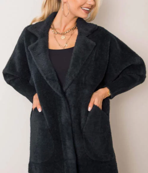 Čierny vlnený kabát z alpaky pre ženy