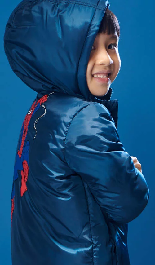 Detská prešívaná bunda Spider-man s kapucňou