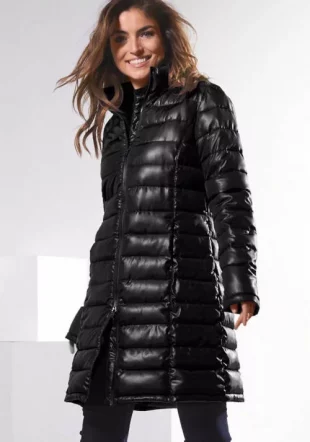 Dlhá ľahká dámska prešívaná čierna zimná bunda
