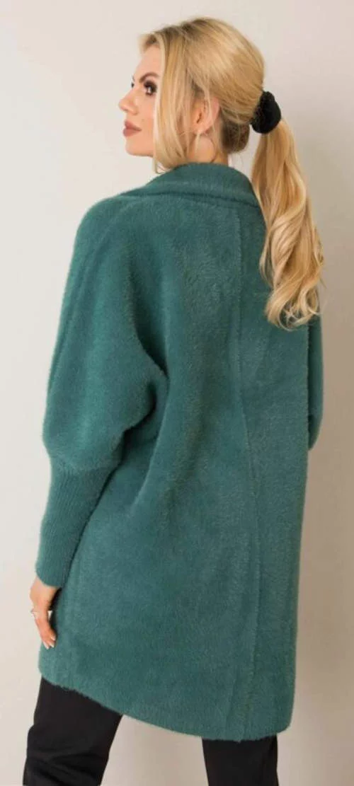Zelený vlnený dámsky zimný kabát