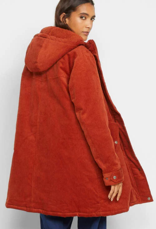 Dámska manšestrová zimná bunda s kapucňou