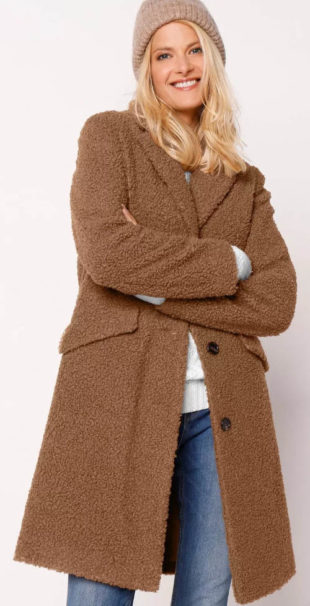 Hnedý luxusný vlnený dámsky zimný buklé kabát