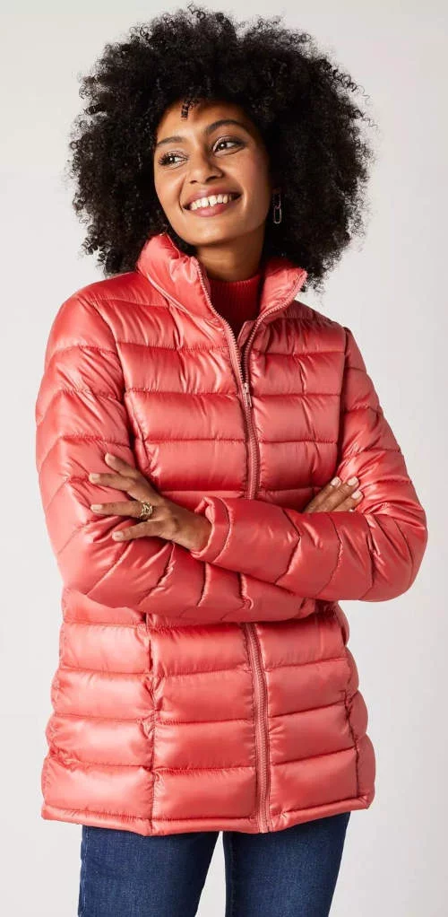 Koralovo ružová prešívaná dámska zimná bunda výpredaj