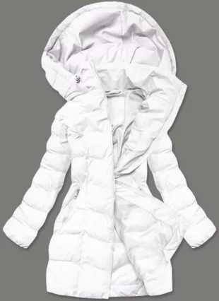 Módna zateplená biela dámska zimná bunda s praktickou kapucňou
